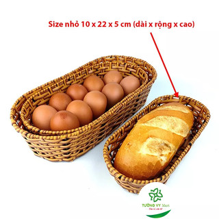 Khay oval đựng bánh mì nhựa mây đan. khay đựng hoa quả rau sống bàn điểm tâm