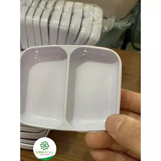 Đĩa chấm phíp 2 ngăn đựng nước chấm