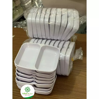 Đĩa chấm phíp 2 ngăn đựng nước chấm