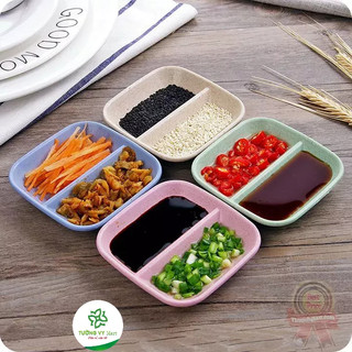 Đĩa chấm phíp 2 ngăn đựng nước chấm