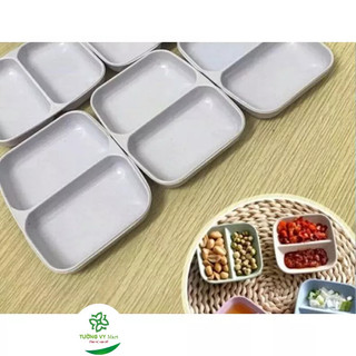 Đĩa chấm phíp 2 ngăn đựng nước chấm