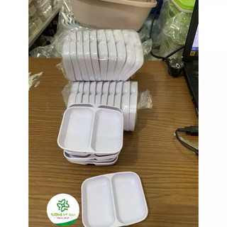 Đĩa chấm phíp 2 ngăn đựng nước chấm