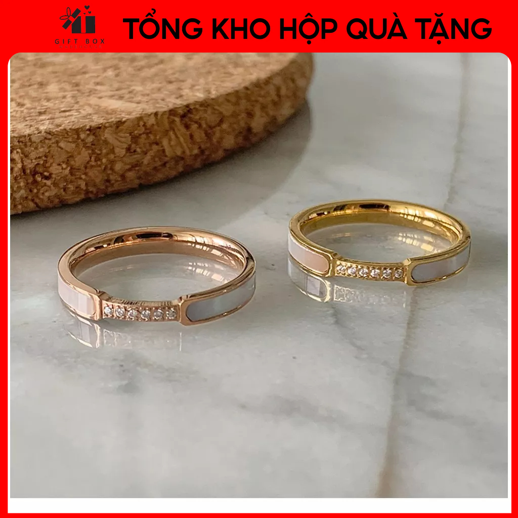 Nhẫn cặp đôi Gucci -Nhẫn titan khảm xà cừ màu trắng vàng hồng bằng thép titan zircon