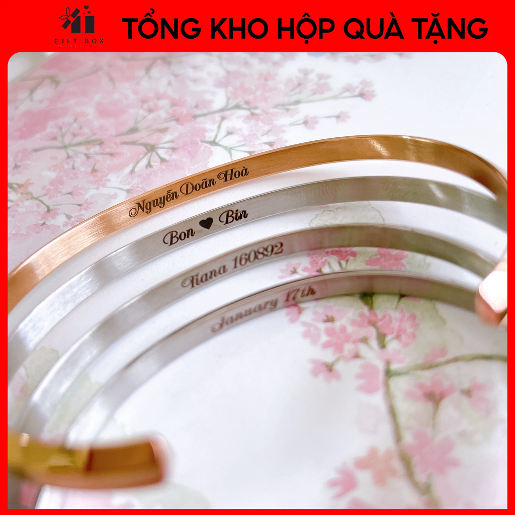 Vòng tay nam nữ Unisex Classic Cuff,vòng tay titan không gỉ,phai màu- Lắc Tay Cặp Đôi ty -Khắc tên theo yêu cầu