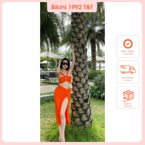 Bikini combo 3  chi tiết áo khoen tròn kèm tà xoắn hông