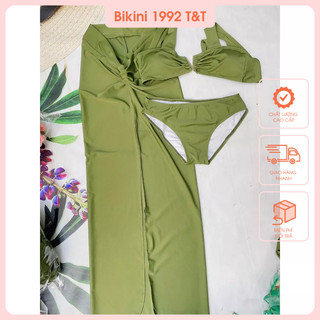 Bikini sét 3 món khoen tròn trước ngực kèm váy cực xinh