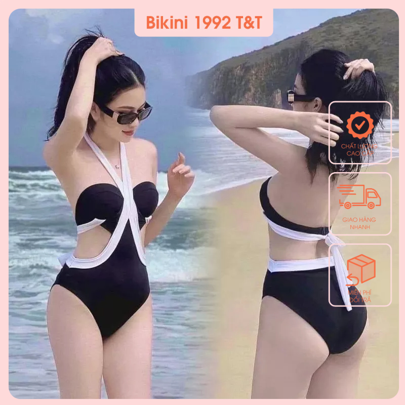 Bikini liền gọng pha trắng mút dày siêu nâng