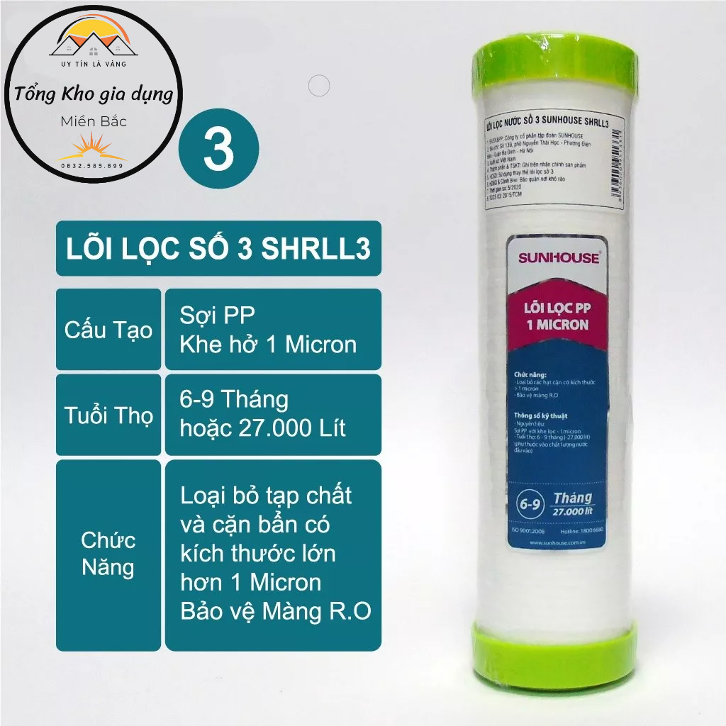 Bộ 3 Lõi Lọc Nước Sunhouse 123 Chính Hãng