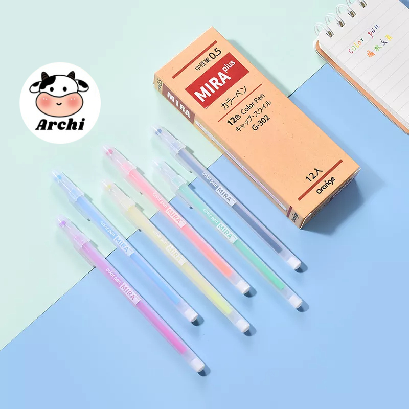 Hộp 12 bút mực gel Mira cute ARCHI, bút viết calligraphy ngòi 0.5mm nhiều màu dễ thương