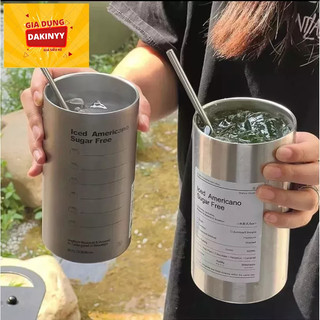 Ly giữ nhiệt Americano Inox 304 Cao Cấp Không Gỉ 3 màu XÁM,BẠC,SỮA,Tặng ống hút siêu tiện lợi 600ml hàng đẹp (loại xịn)
