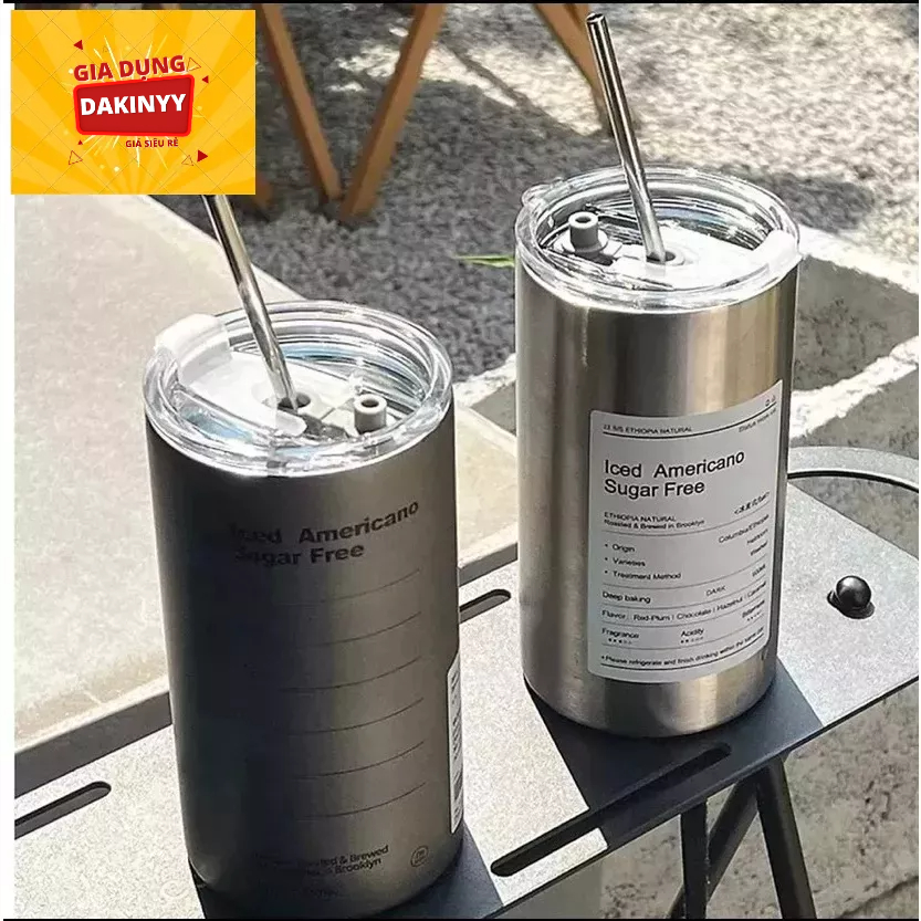 Ly giữ nhiệt Americano Inox 304 Cao Cấp Không Gỉ 3 màu XÁM,BẠC,SỮA,Tặng ống hút siêu tiện lợi 600ml hàng đẹp