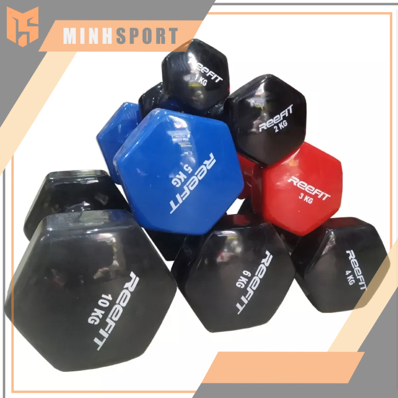 Tạ Tay Nhập Khẩu 6kg (tạ sắt bọc cao su) - REEFIT - YUKO CAO CẤP (bán theo cục-1 cục 6kg) MÀU ĐEN