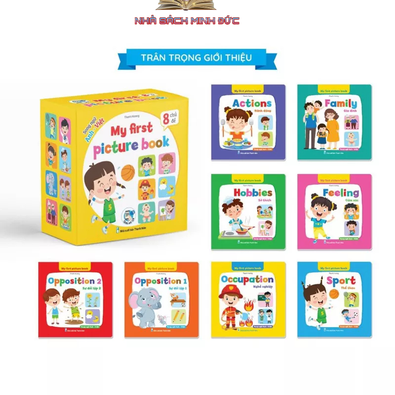 Sách bìa cứng - Bộ thẻ thư viện hình ảnh đầu tiên cho bé My First Picture Book 8 chủ đề song ngữ Anh Việt quét mã QR