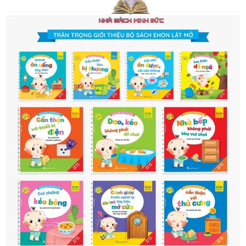 Sách – Bộ 10 cuốn  Ehon tương tác lật mở song ngữ Việt Anh dạy kỹ năng an toàn cho bé 2- 6 tuổi