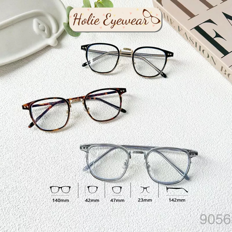Gọng kính cận dáng vuông bo góc cao cấp 9056 mắt kính cận nam nữ dáng lục giác Holie Eyewear