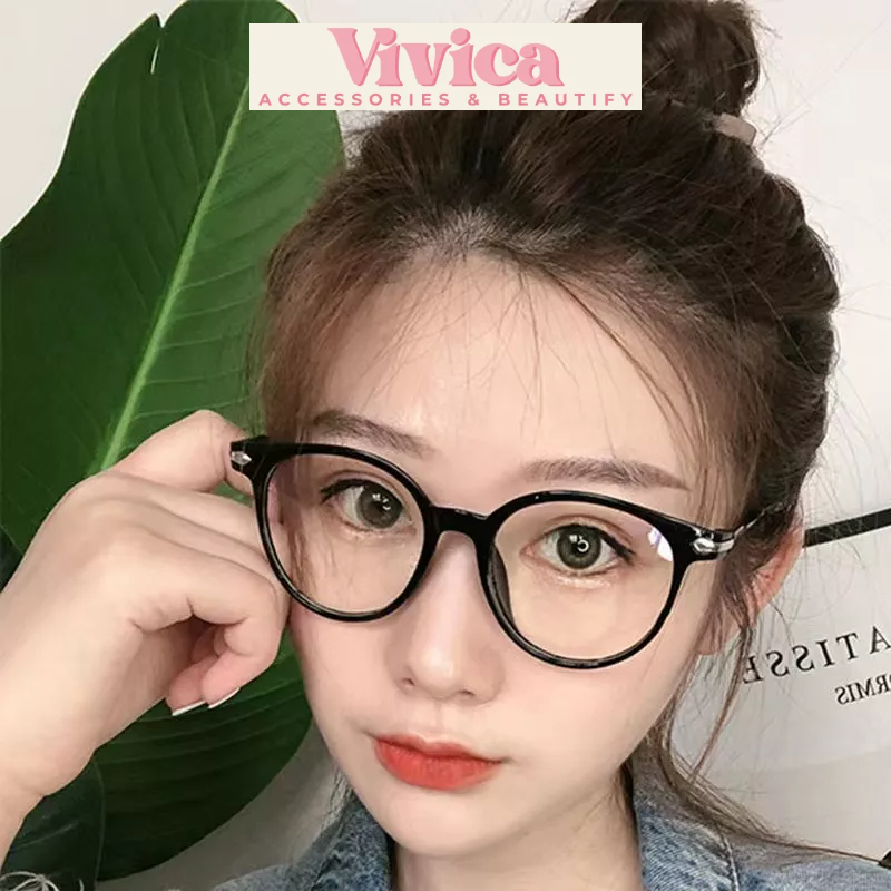 Mắt kính râm mát gọng tròn đen giả cận, tròng trong suốt nam nữ phong cách Hàn Quốc hợp thời trang Hot trend 2023 Vivica