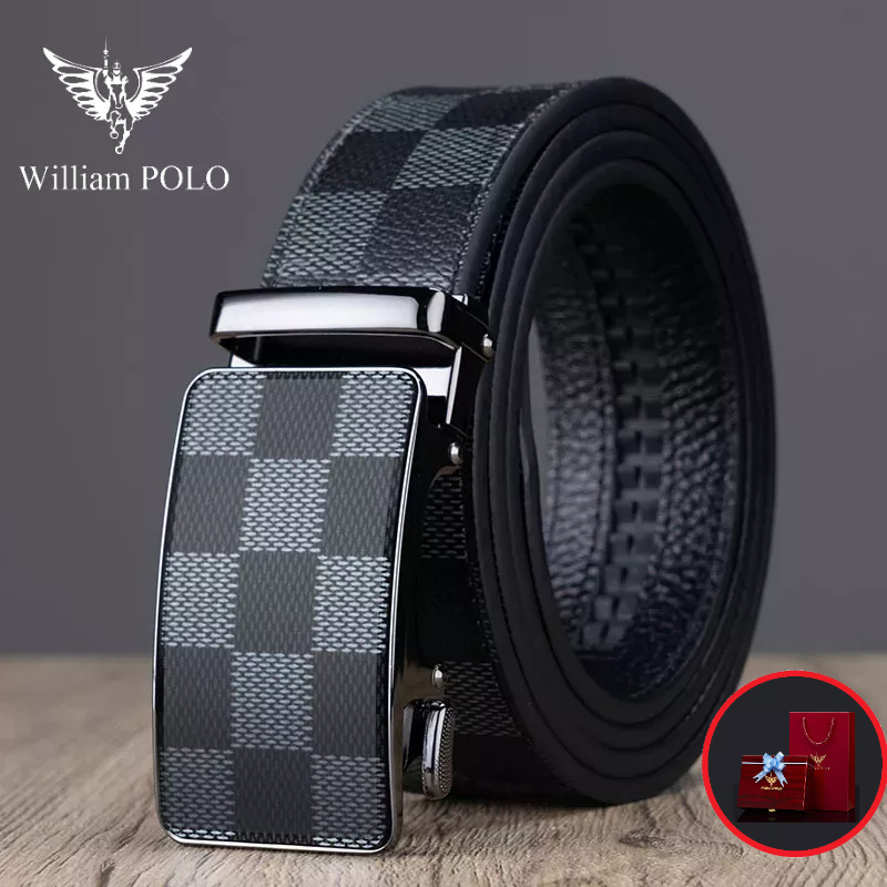 Thắt Lưng Nam Da Bò Thật 100% Cao Cấp Hàng Hiệu WilliamPOLO, Dây Nịt Nam Cao Cấp WP796 Hộp Gỗ Làm Quà Tặng, Quà Biếu