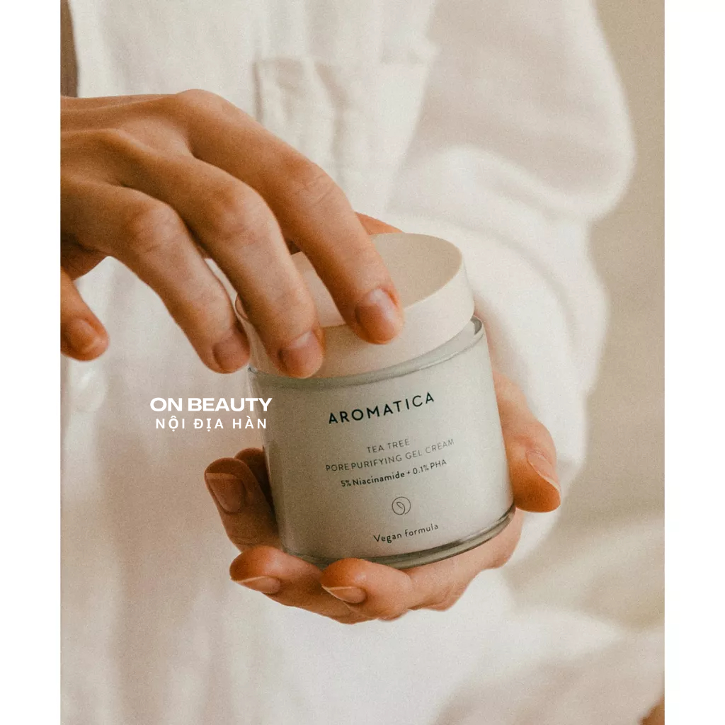 Kem dưỡng AROMATICA dạng gel tràm trà 5% Niacinamide 0.1% PHA làm sạch lỗ chân lông