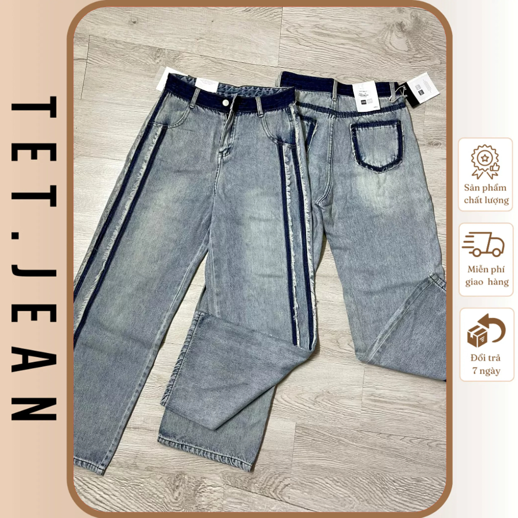 Quần Jean Nữ Mí Tua Rua Cạnh Ống Suông Phong Cách Hàn Quốc Vải Bò Denim Cao Cấp, Chất Mịn, Dày, Co Giãn Tốt