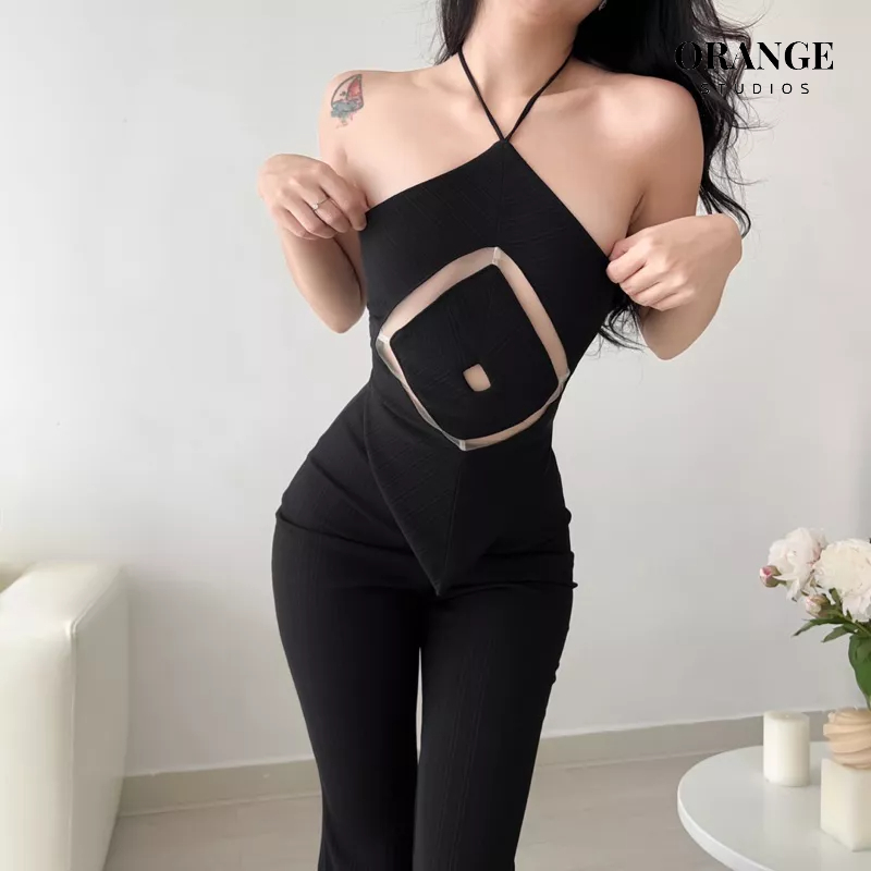 ( ORANGE STUDIOS ) HÌNH THẬT - Sẵn Hỏa Tốc - Sei Top - Áo Yếm Phối Lưới Cut Out Tôn Dáng