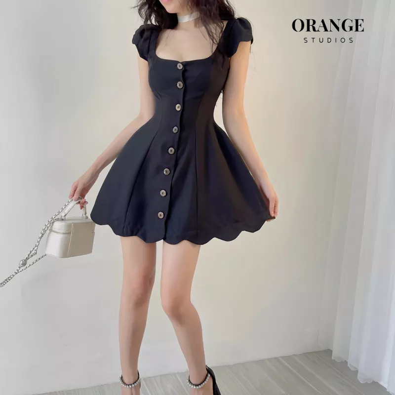 ( ORANGE STUDIOS ) HÌNH THẬT - Sẵn Hỏa Tốc - Ayton Dress - Đầm Thiết Kế Dáng Xoè Đính Nút Orange Stu