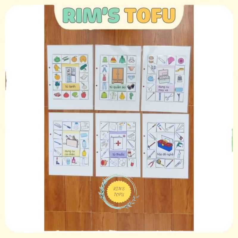 Bộ học liệu bóc dán Montessori PHÂN LOẠI ĐỒ DÙNG giáo dục sớm cho bé