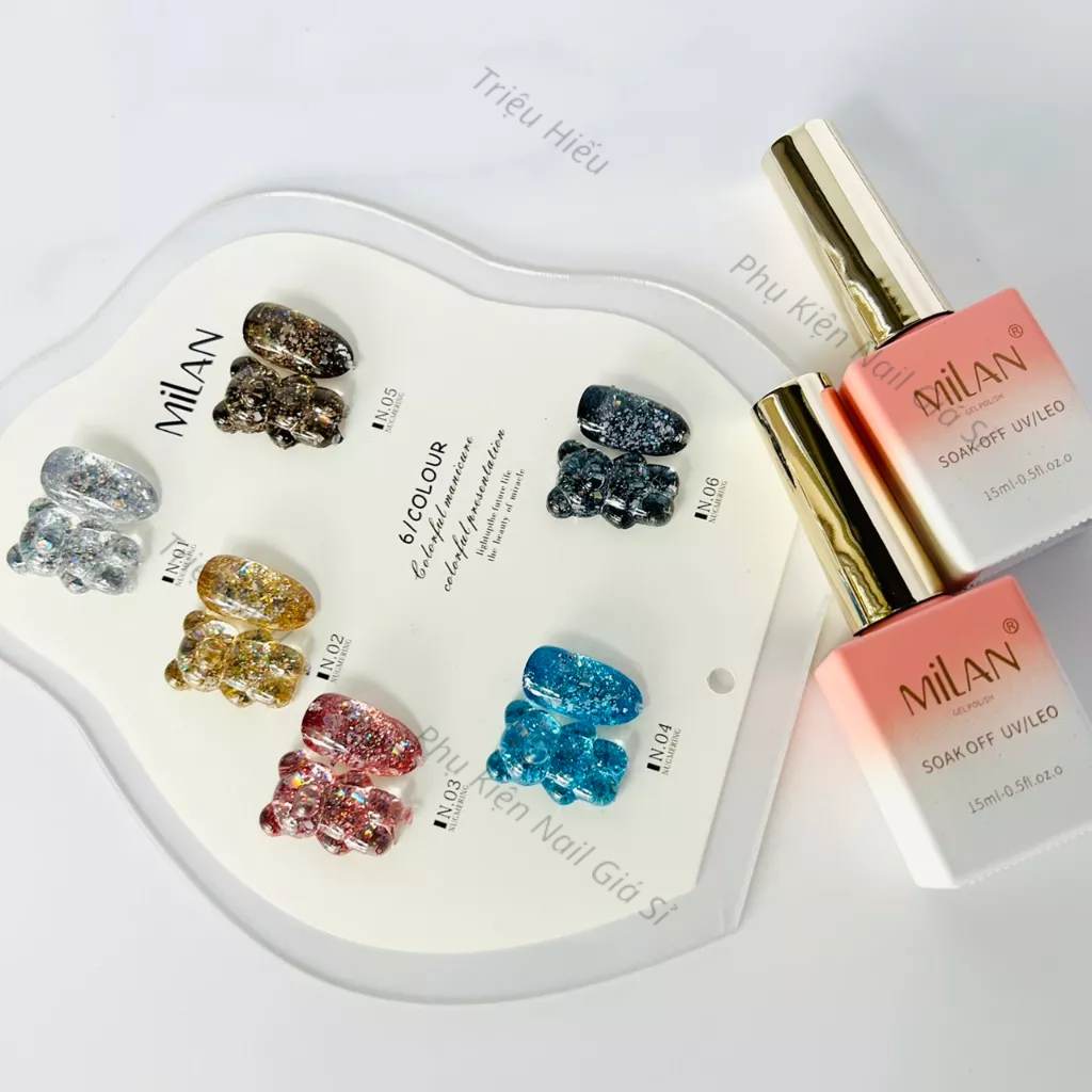 Sét sơn gel nhũ khổng tước 6 màu MILAN