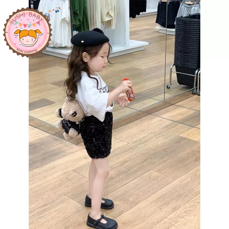 Set áo thun cotton form rộng phối chân váy kim sa sang chảnh cho bé gái diện hè, đi du lịch, đi chơi