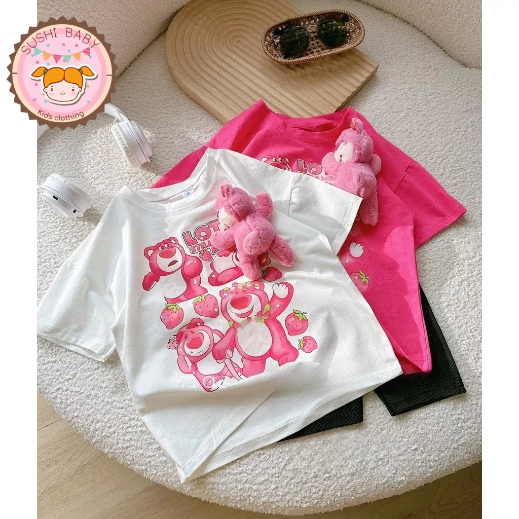 (10-26kg) Set 3 chi tiết áo thun cotton phối quần legging thun gân lạnh KÈM GẤU BÔNG LOTSO cho bé gái