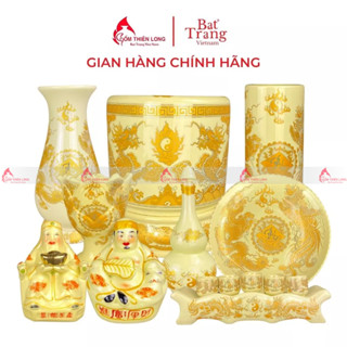 Bộ đồ thờ cúng thần tài bát hương màu vàng vẽ ánh kim gốm Bát Tràng loại 1 chính hãng Gốm Thiên Long 236997