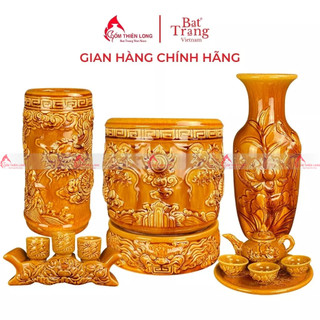 Bộ đồ thờ Bát Tràng men ánh vàng hoàng thổ họa tiết đắp nổi gốm sứ Bát Tràng chính hãng gốm Thiên Long 236983