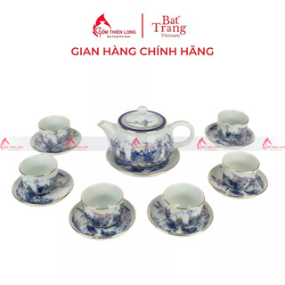 Bộ ấm chén vẽ vàng Trúc Lâm Thất Hiền gốm sứ Bát Tràng chính hãng Gốm Thiên Long 223001