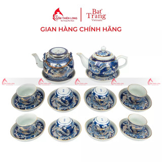 Bộ ấm chén vẽ vàng Long Ẩn, bộ ấm trà cao cấp gốm sứ Bát Tràng chính hãng Gốm Thiên Long 223002