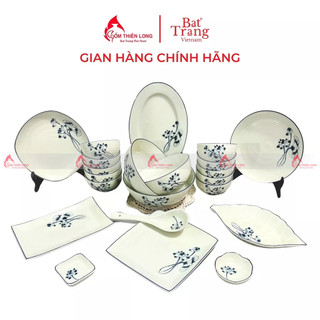 Bộ bát đĩa sứ vẽ sen chàm gốm sứ Bát Tràng chính hãng Gốm Thiên Long BDAHD02