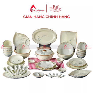 Bộ bát đĩa sứ vẽ đào xanh gốm sứ Bát Tràng chính hãng Gốm Thiên Long BDAHD03
