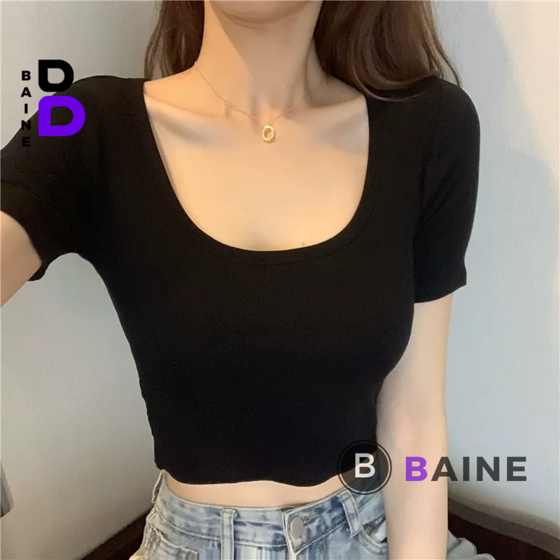 Áo Croptop CỔ VUÔNG TAY NGẮN Chất Thun Gân Kiểu Sexy Nữ, Áo Thun Ôm Body Đẹp Tôn Dáng BAINE