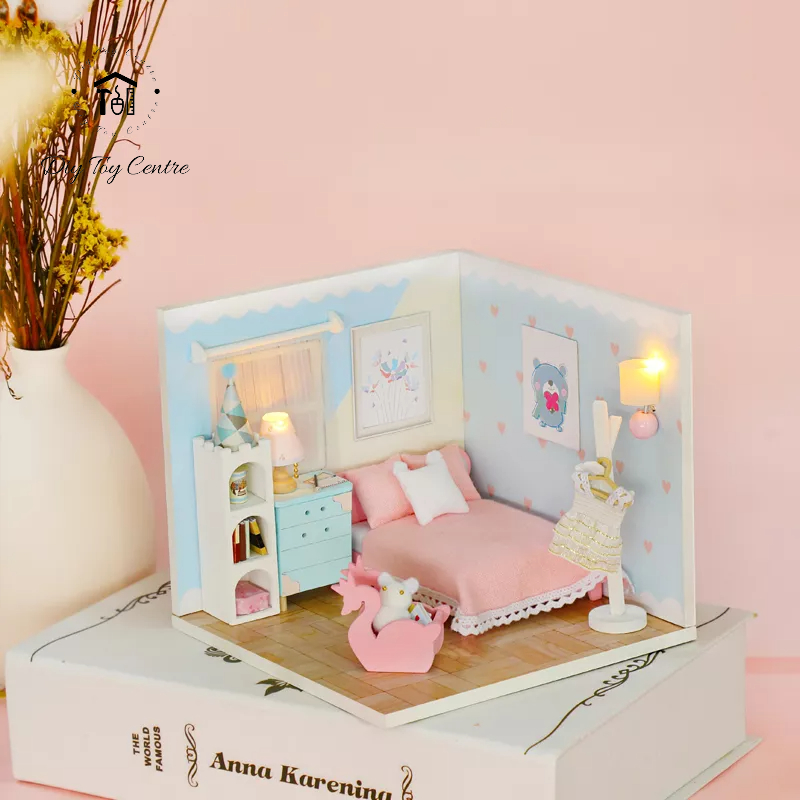 Mô hình đồ chơi DIY Phòng búp bê, Nhà búp bê thủ công tự làm lấy bằng gỗ có nắp che bụi có thể hợp thành Ngôi Nhà Mơ Ước