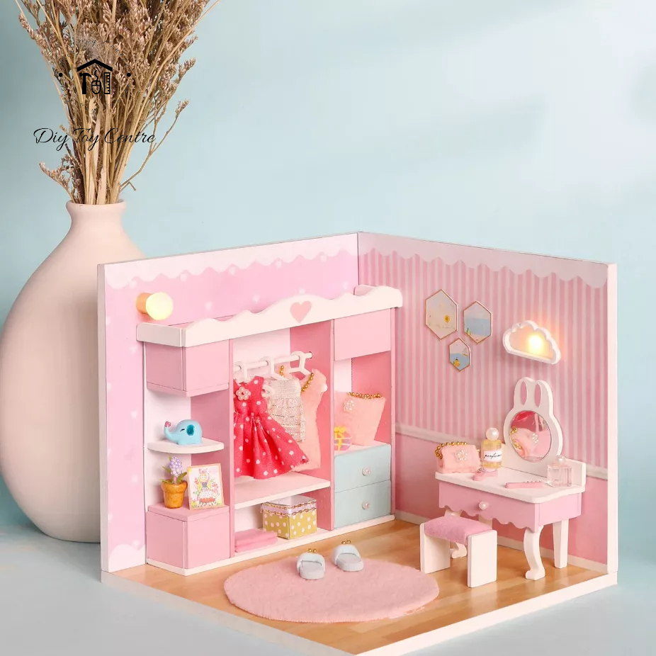 Mô hình đồ chơi DIY Phòng búp bê, Nhà búp bê thủ công tự làm lấy bằng gỗ có nắp che bụi có thể hợp thành Ngôi Nhà Mơ Ước