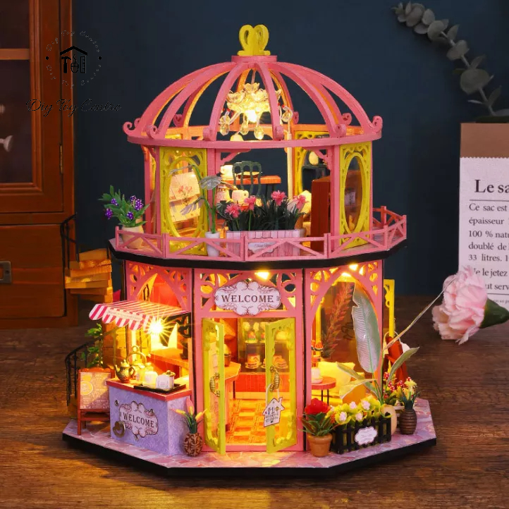Đồ chơi mô hình DIY sáng tạo, đồ chơi mô hình nhà gỗ, nhà búp bê, shop búp bê tự lắp ghép thủ công trí tuệ Hoa và Cofee