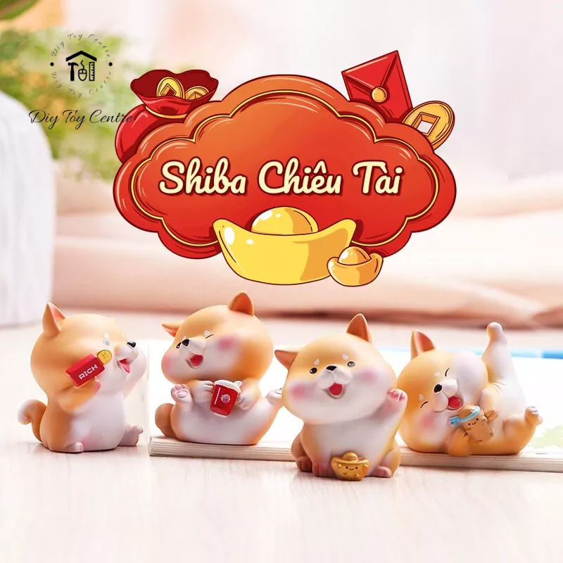 Set Quà tặng, sưu tầm, phụ kiện trang trí nội thất, bánh kem, phụ kiện xe hơi, tượng để bàn cún con mini Shiba Chiêu Tài