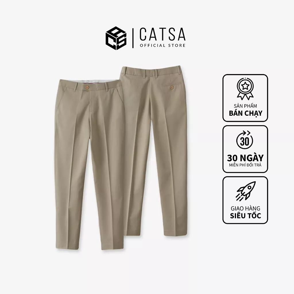 Quần tây nam màu beige CATSA chất khaki cotton dầy dặn thoáng mát QTD081