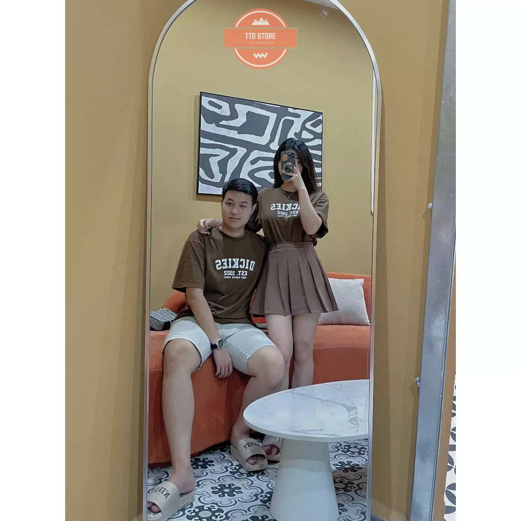 Áo thun unisex, áo thun nam nữ tay lỡ cổ tròn in chữ Dickies, áo đôi form oversize chất liệu cotton dày dặn cao cấp