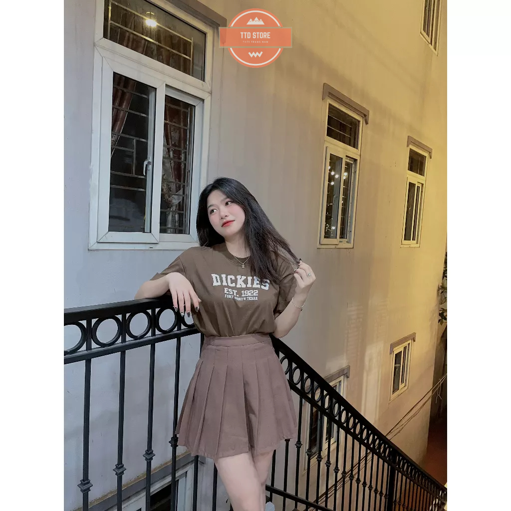 Áo thun unisex, áo thun nam nữ tay lỡ cổ tròn in chữ Dickies, áo đôi form oversize chất liệu cotton dày dặn cao cấp