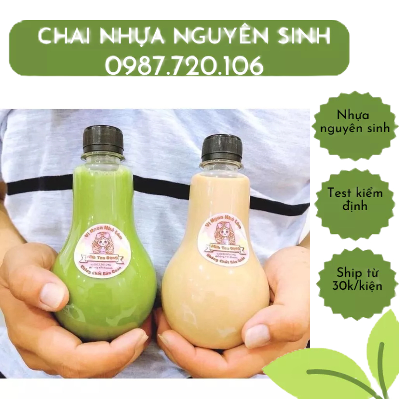 Chai nhựa hình bóng đèn 330ml fi28 kèm nắp