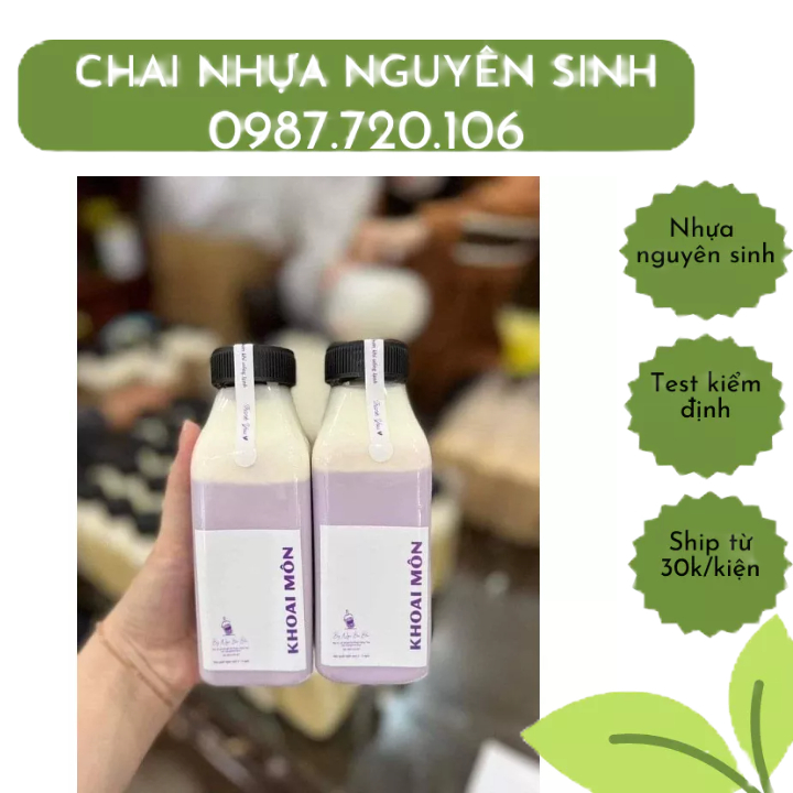 Chai vuông cổ rộng 330m kèm nắp và màng Seal chống tràn