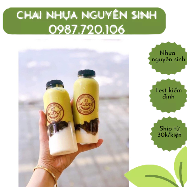 Combo 10 Chai Nhựa Đựng Trà sữa 330ml Cổ Rộng đã kèm nắp đen và trắng