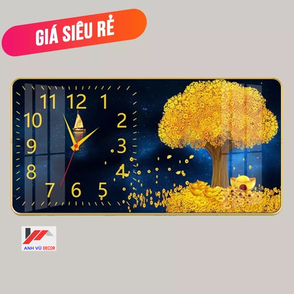 Đồng Hồ Tráng Gương Treo Tường "HƯƠU TUẦN LỘC" In UV 5D Cao Cấp, Trang Trí Nhà CỬa Làm Quà Tặng Tân Gia.Tặng Pin Và Đinh