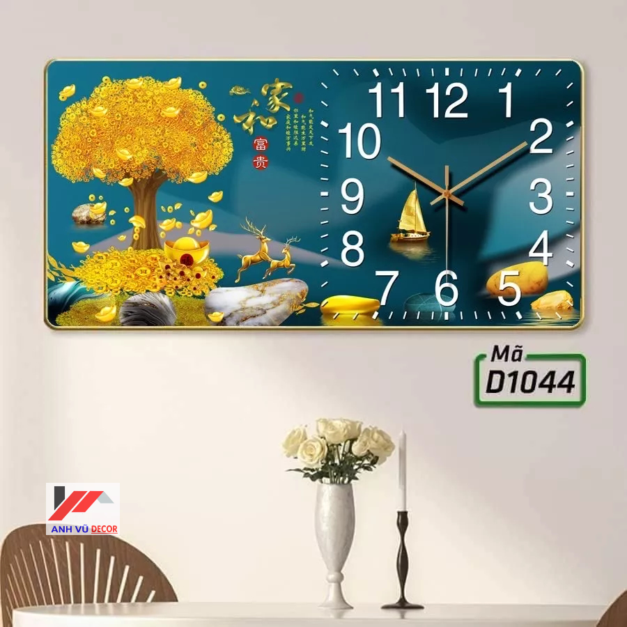 Đồng Hồ Tráng Gương Treo Tường "HƯƠU TUẦN LỘC" In UV 5D Cao Cấp, Trang Trí Nhà CỬa Làm Quà Tặng Tân Gia.Tặng Pin Và Đinh