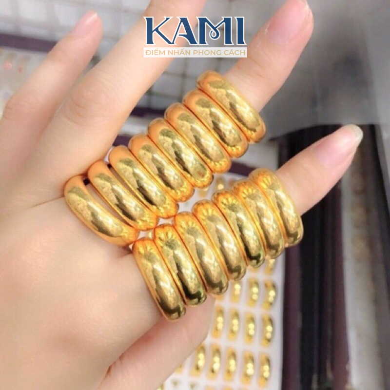 𝗡𝗵𝗮̂̃𝗻 trơn 5 chỉ khắc mộc 9999 mạ vàng 24k bền màu