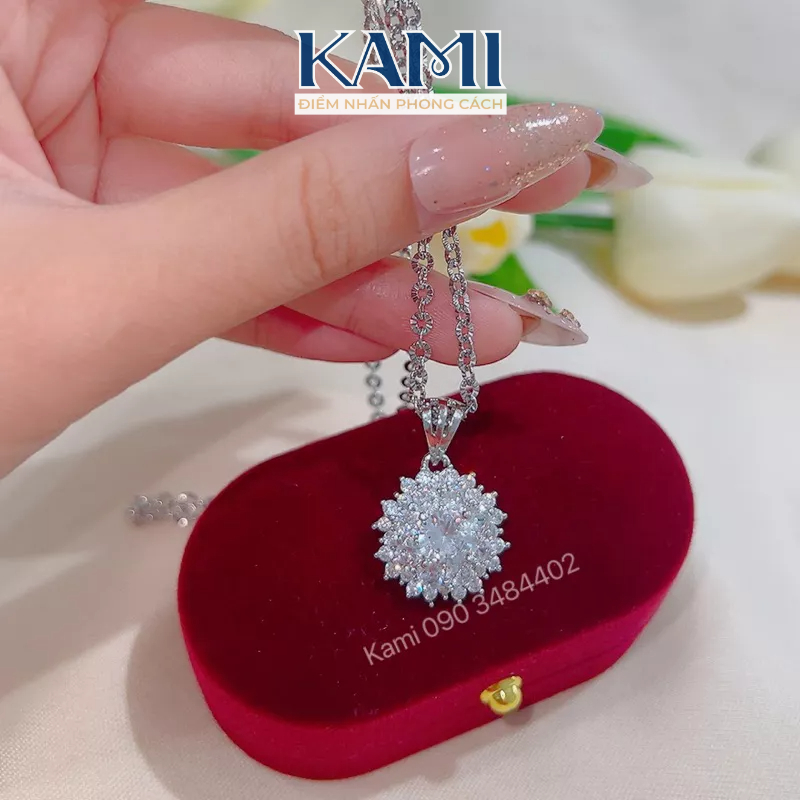 Bộ trang sức dây chuyền và bông tai xi bạch kim đi chơi đi tiệc Kami